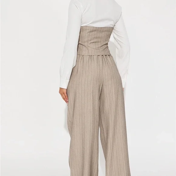 Tailored Beige Pinstripe Strapless Jumpsuit - Picture 3 of 3